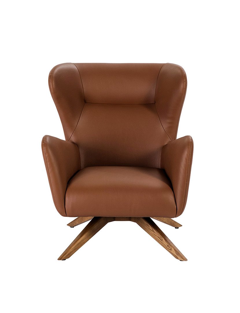 Poltrona Giratória em Pele Castanho