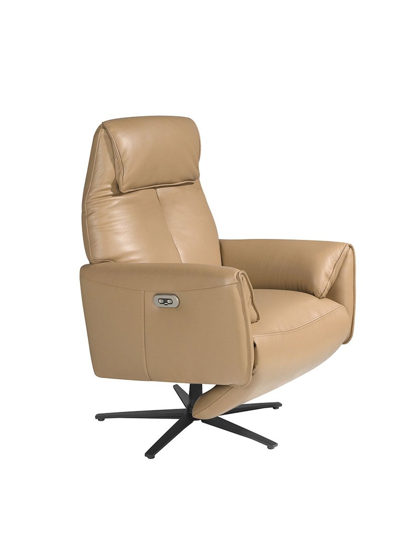 Poltrona Relaxante Giratória em Pele Sand