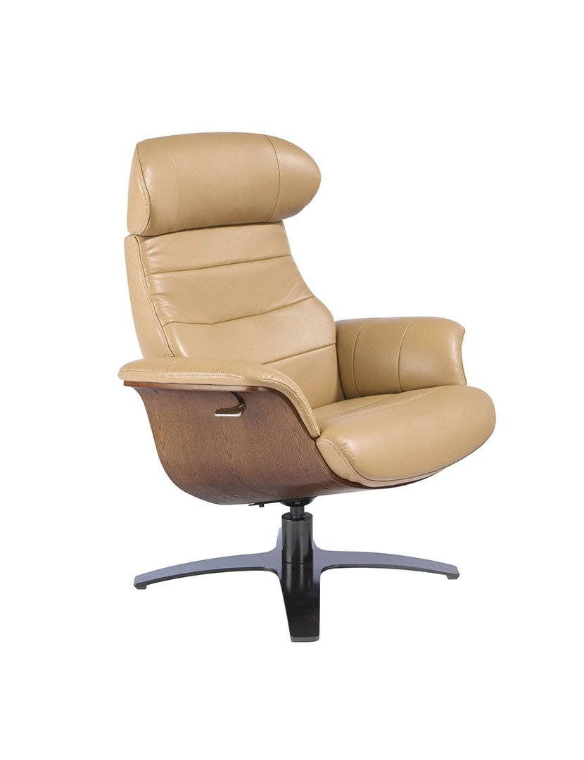 Poltrona Reclinável Giratória em Pele Sand
