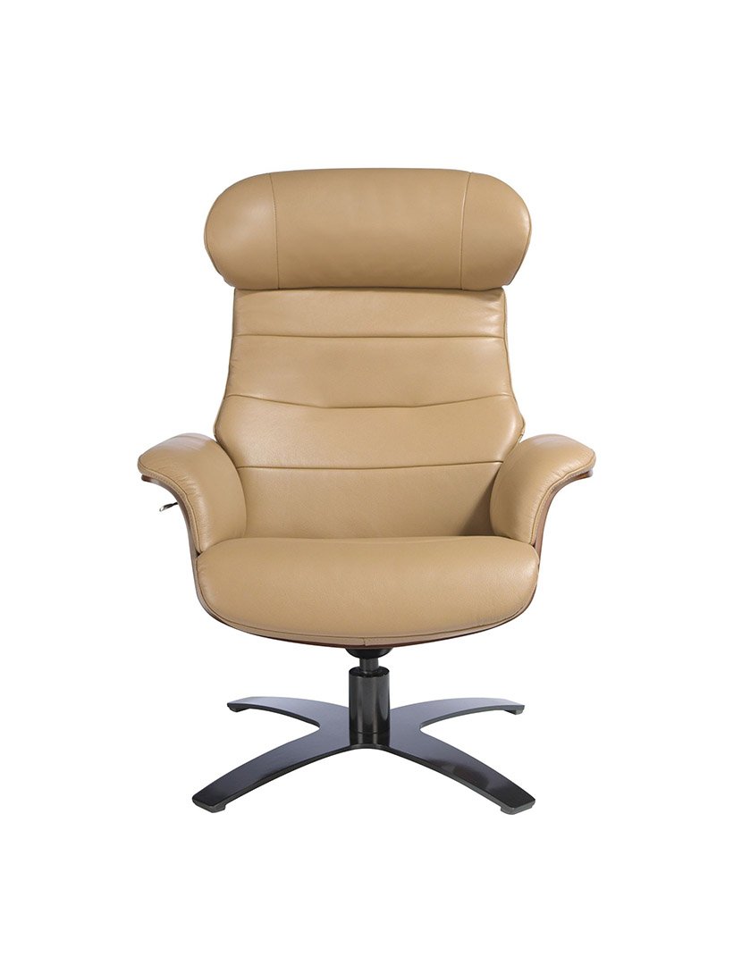 Poltrona Reclinável Giratória em Pele Sand