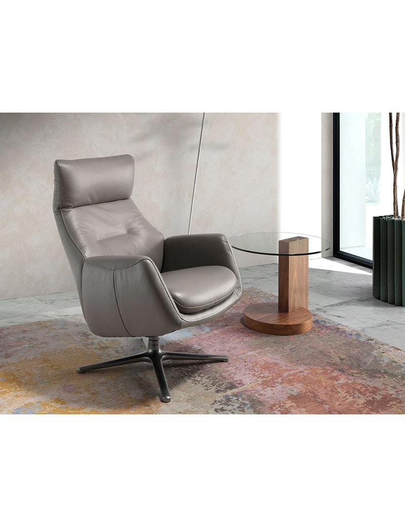 Poltrona Giratória em Pele Cinzento