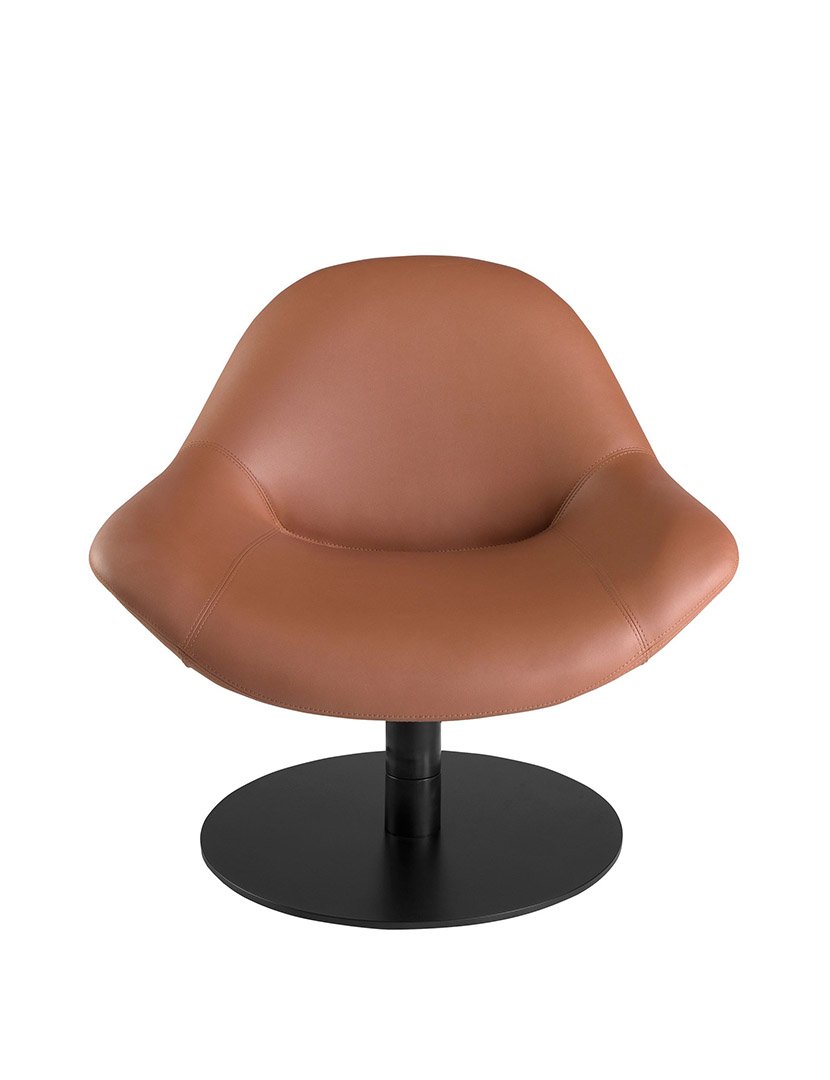 Poltrona Giratória em Couro Sintético Castanho