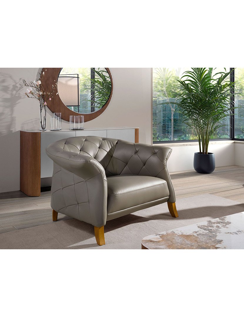 Poltrona em Pele Cinzento