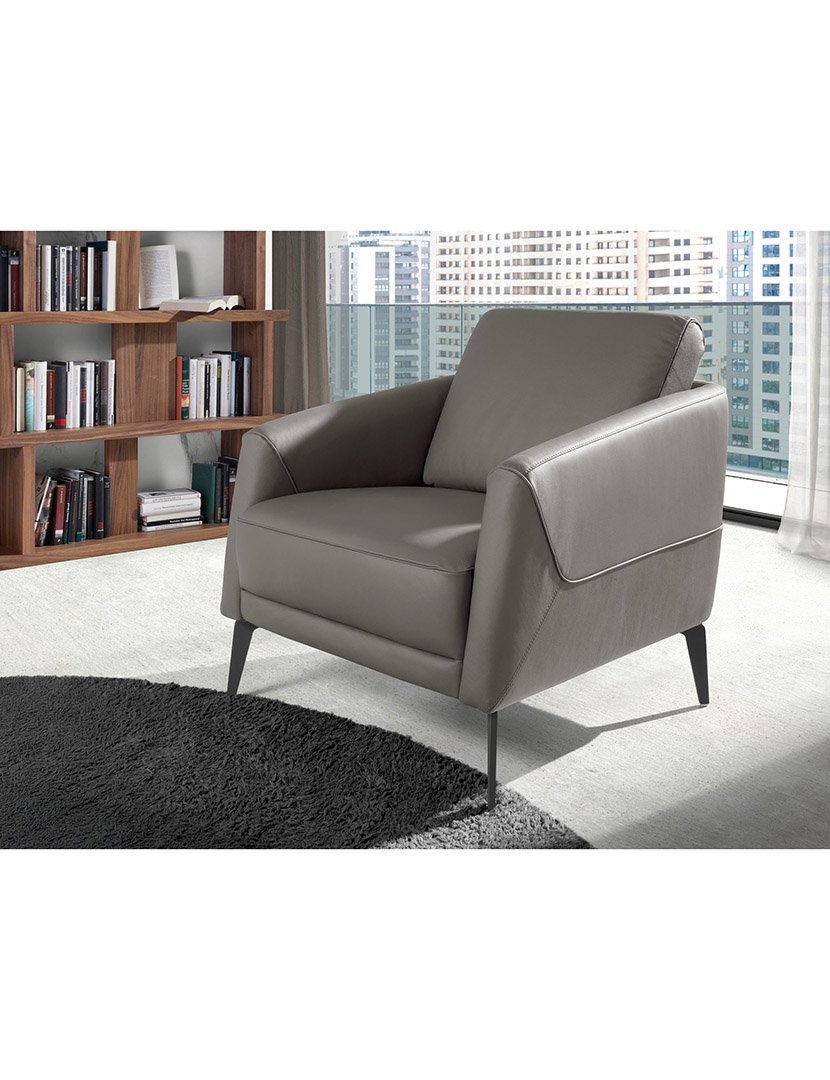 Poltrona em Pele Cinzento Escuro