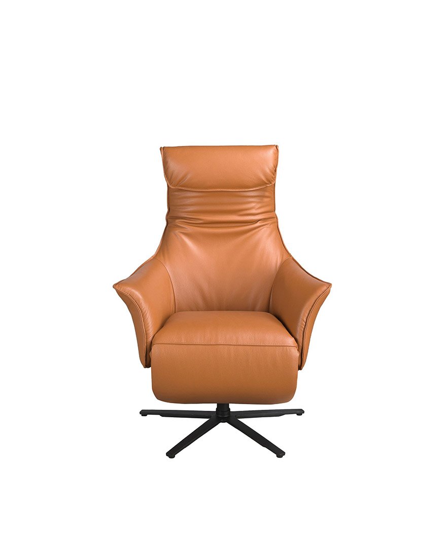 Poltrona Giratória em Pele Castanho