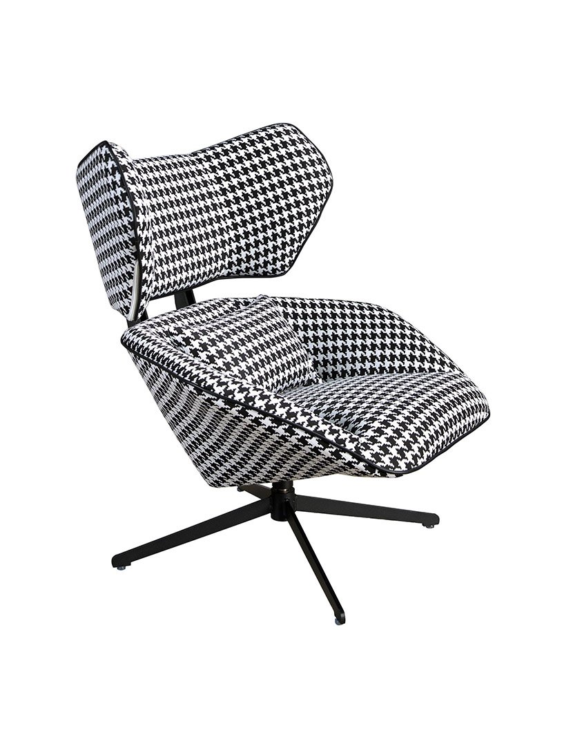 Poltrona Giratória em Tecido Preto e Branco