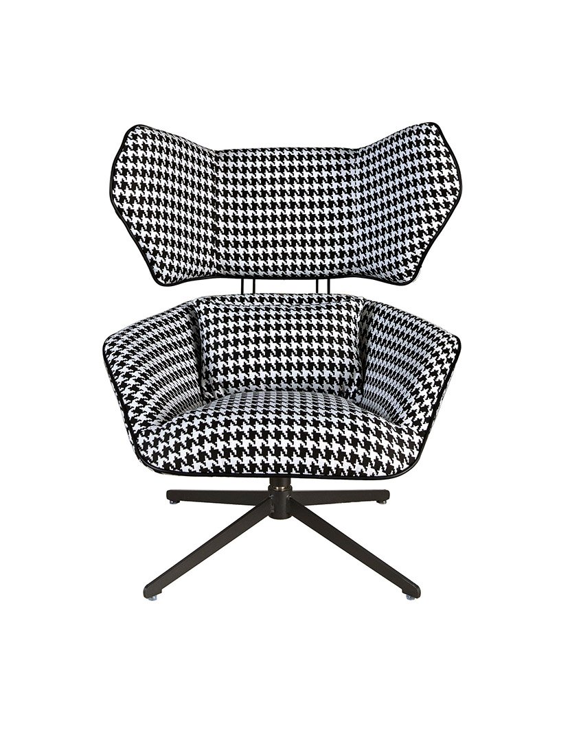 Poltrona Giratória em Tecido Preto e Branco