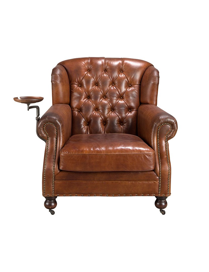 Poltrona Chester em Pele Castanho Cognac