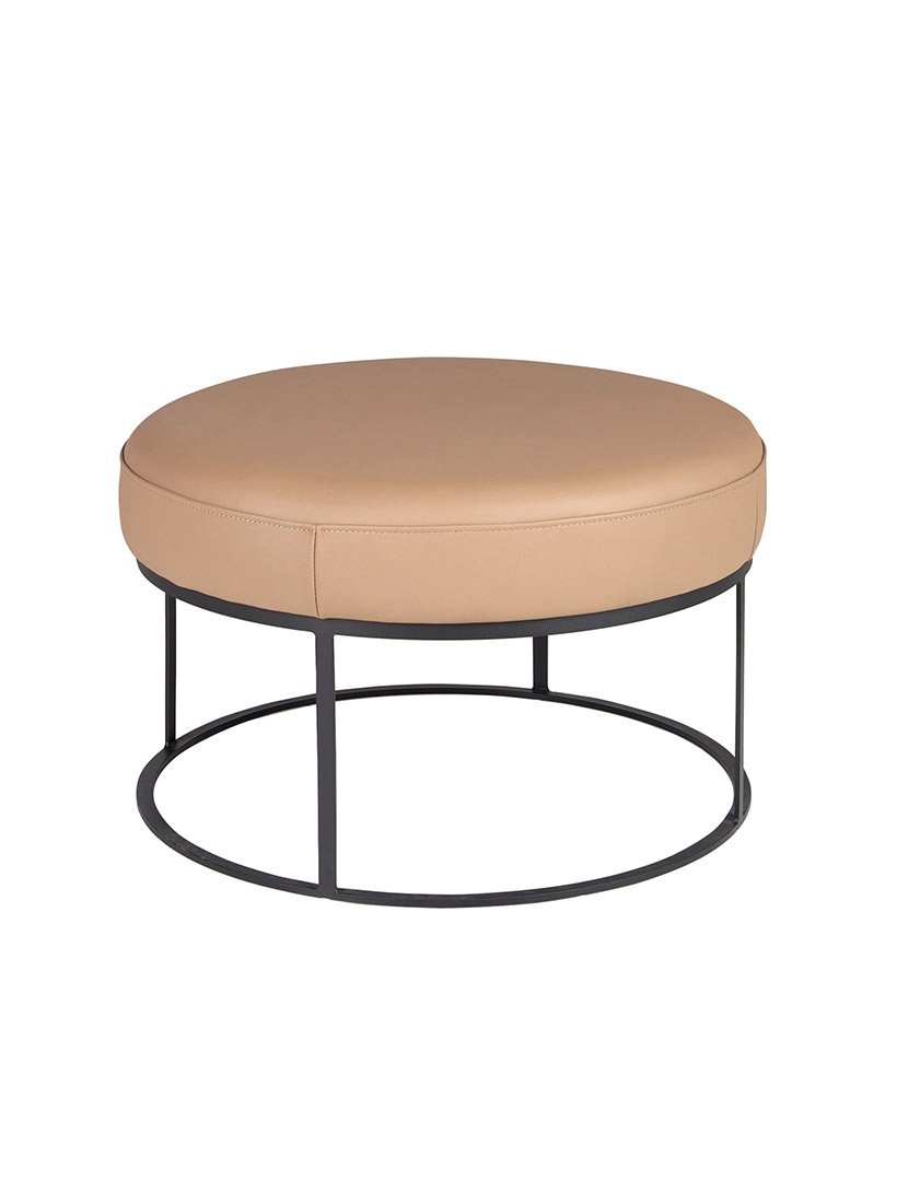 Banco Redondo em Pele Castanho