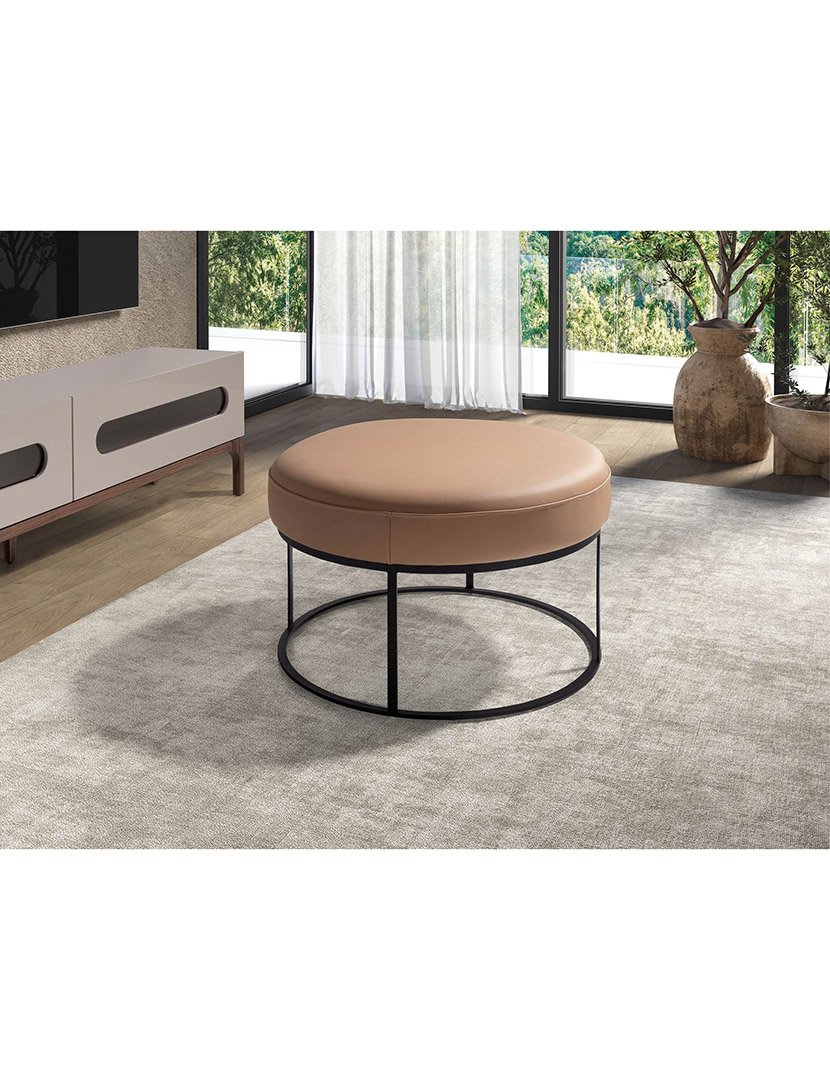 Banco Redondo em Pele Castanho