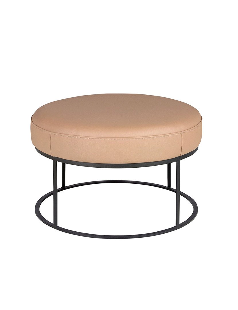 Banco Redondo em Pele Castanho