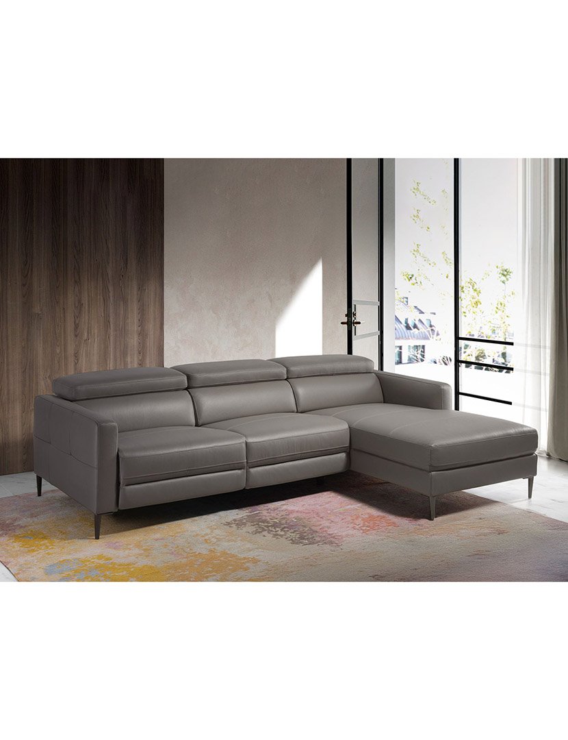 Sofá Relax Chaise Longue em Pele Cinzento Escuro