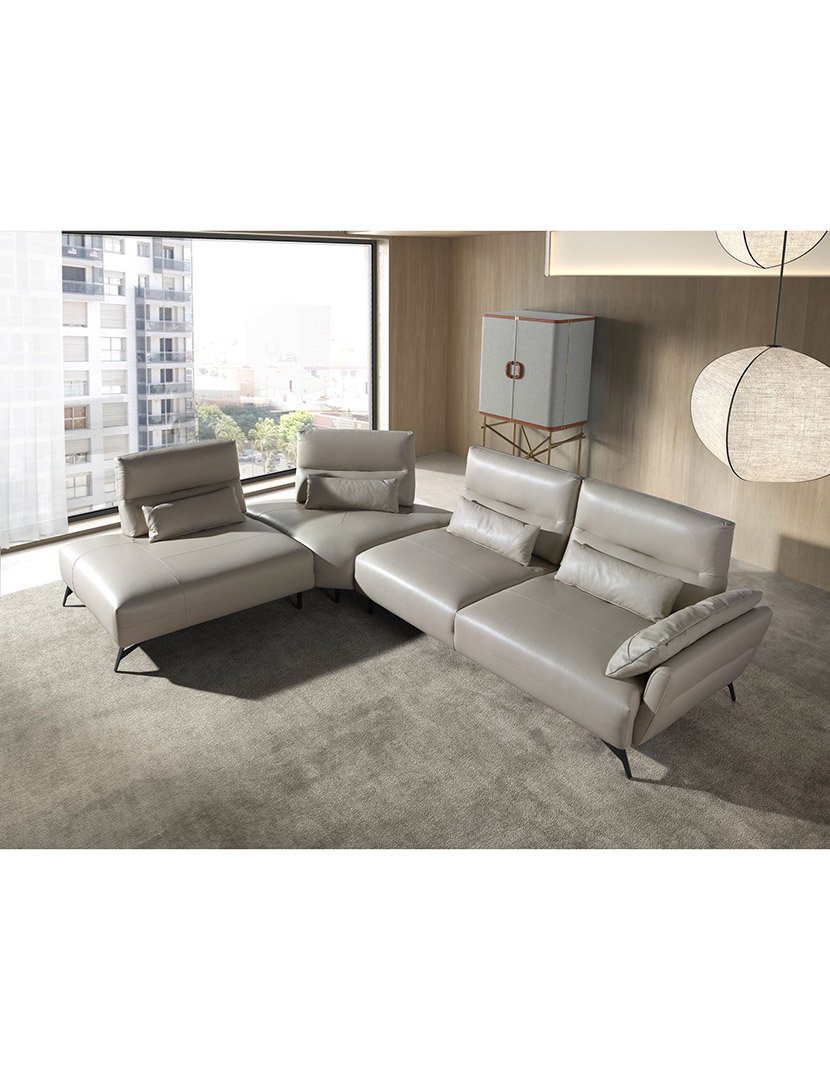 Sofá Chaise Longue Esquerdo em Pele Sand