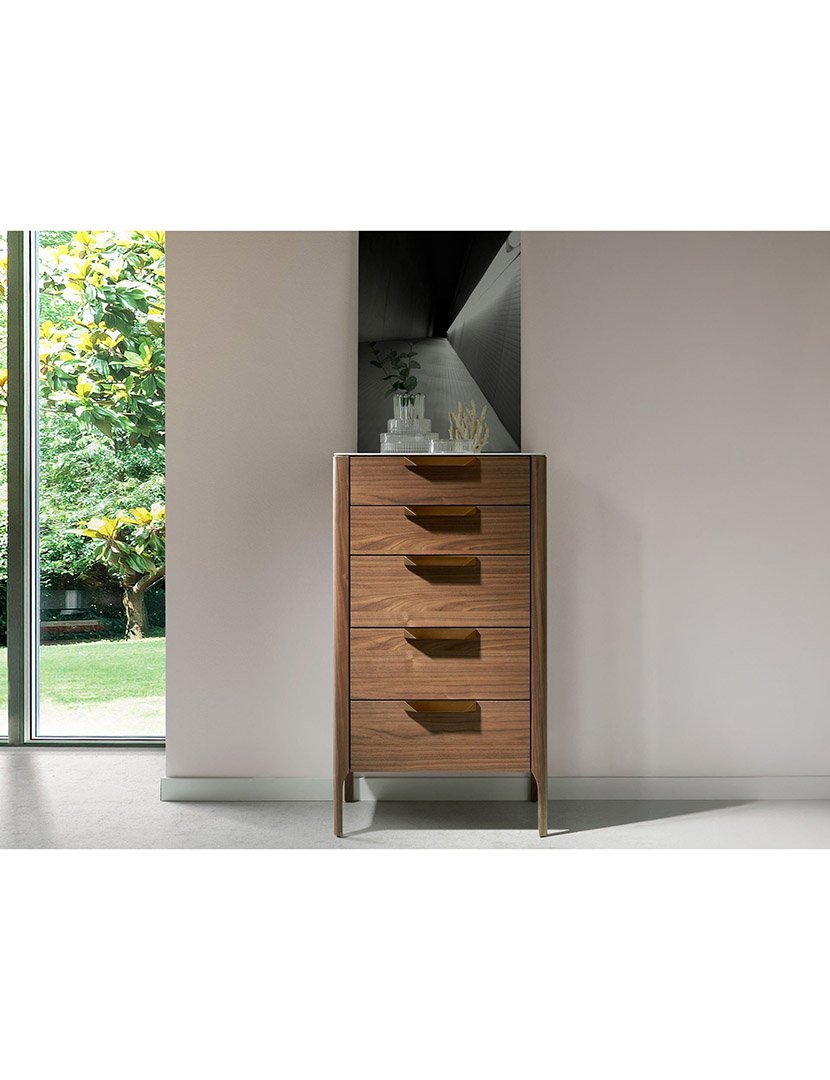 Cómoda em Nogueira com Vidro Efeito Mármore