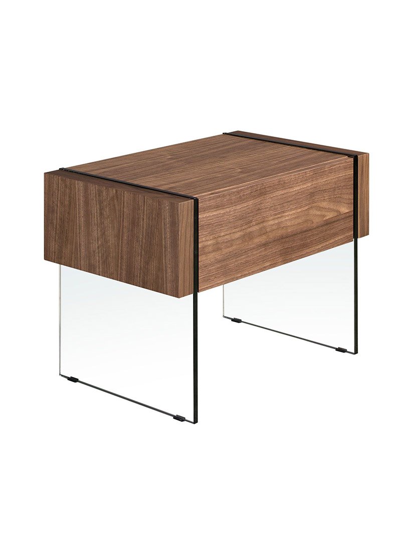 Mesa de Cabeceira em Nogueira com Vidro Temperado