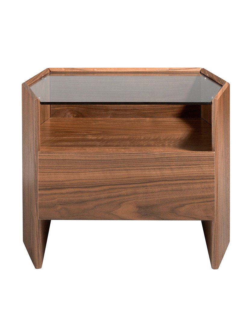 Mesa de Cabeceira em Nogueira com Vidro Temperado