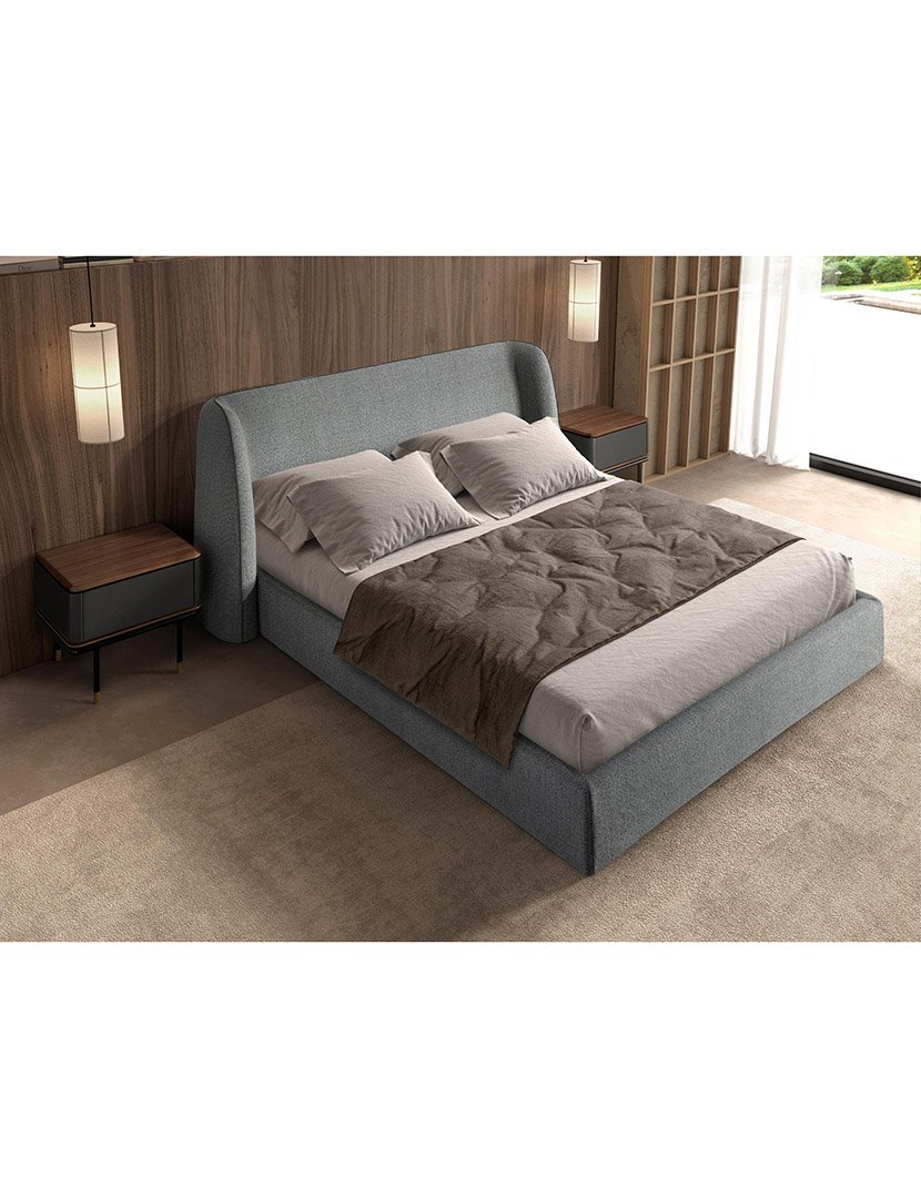 Cama em Tecido Cinzento Escuro