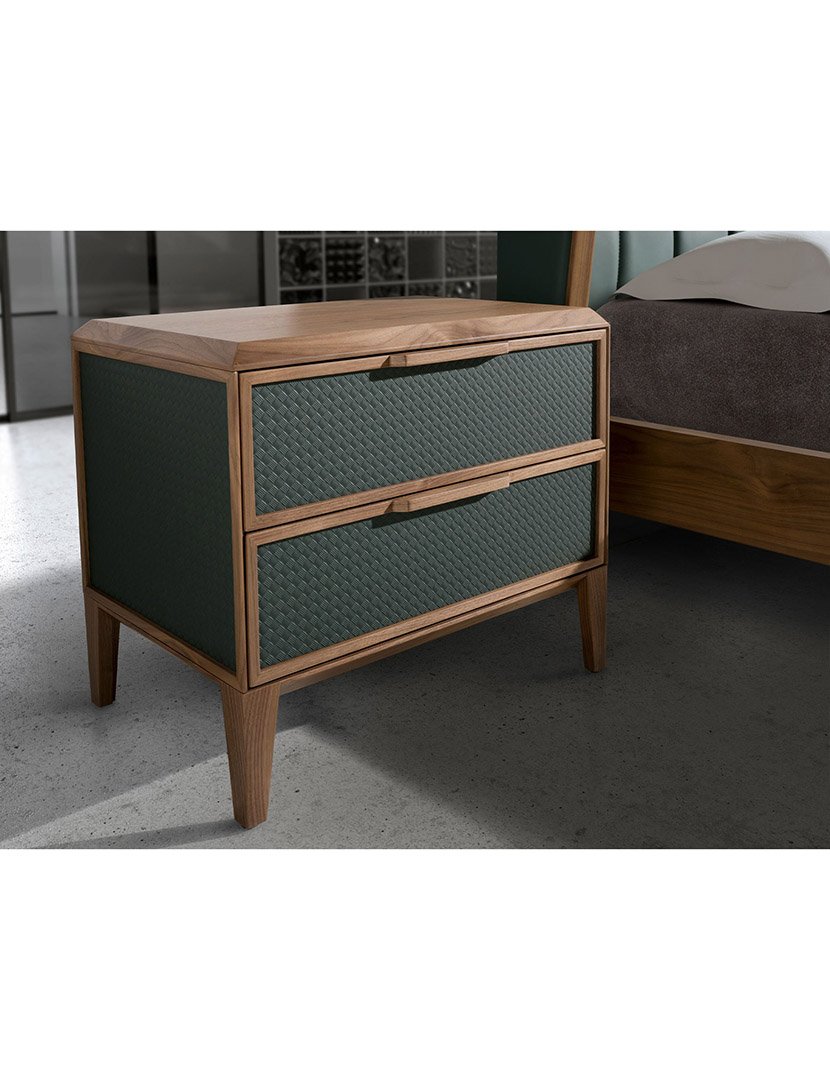 Mesa de Cabeceira em Nogueira e Verde Escuro