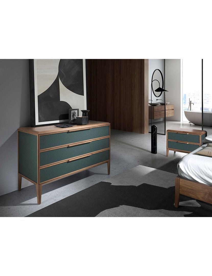 Cómoda em Nogueira e Verde Escuro