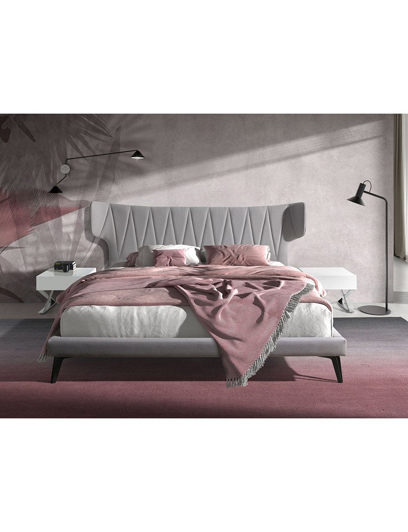 Cama de Tecido Cinzento Claro