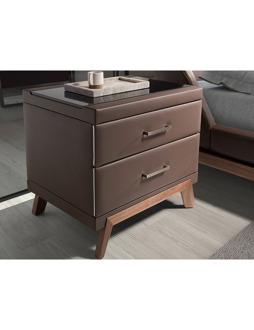 Mesa de Cabeceira em Couro Sintético Castanho e Preto