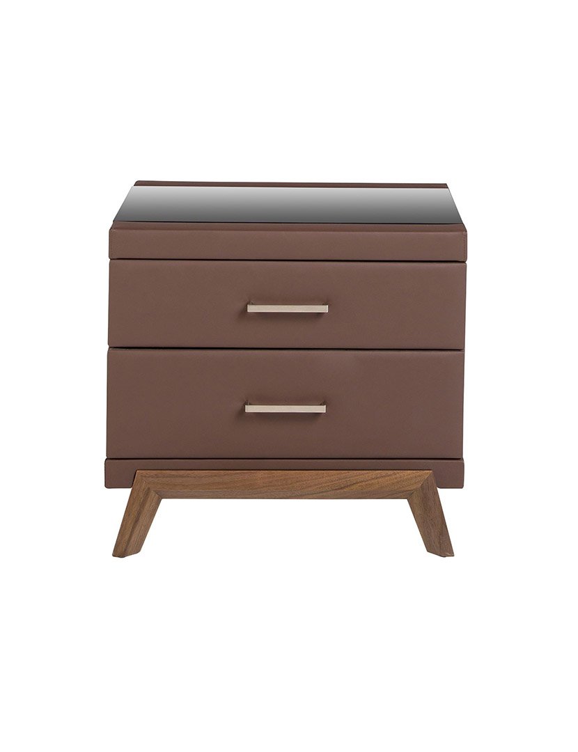 Mesa de Cabeceira em Couro Sintético Castanho e Preto