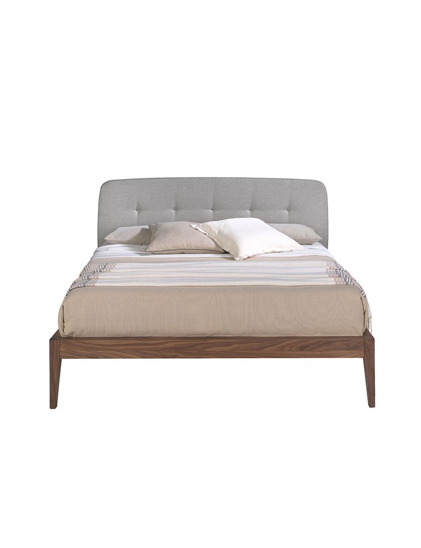 Cama Estofada em Tecido Cinzento
