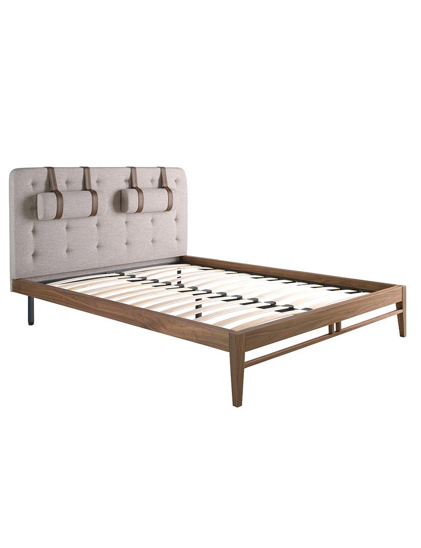 Cama Estofada em Tecido Cinzento