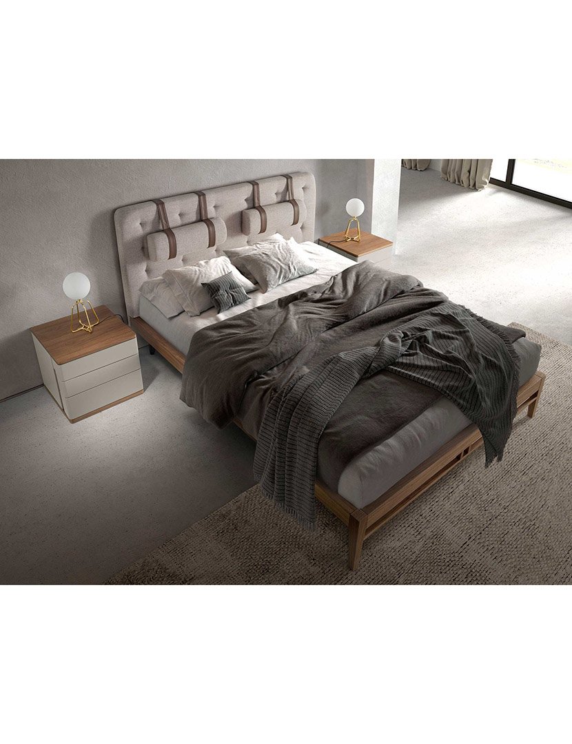 Cama Estofada em Tecido Cinzento