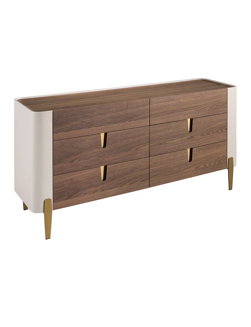 Cómoda em Nogueira Bege e Dourado