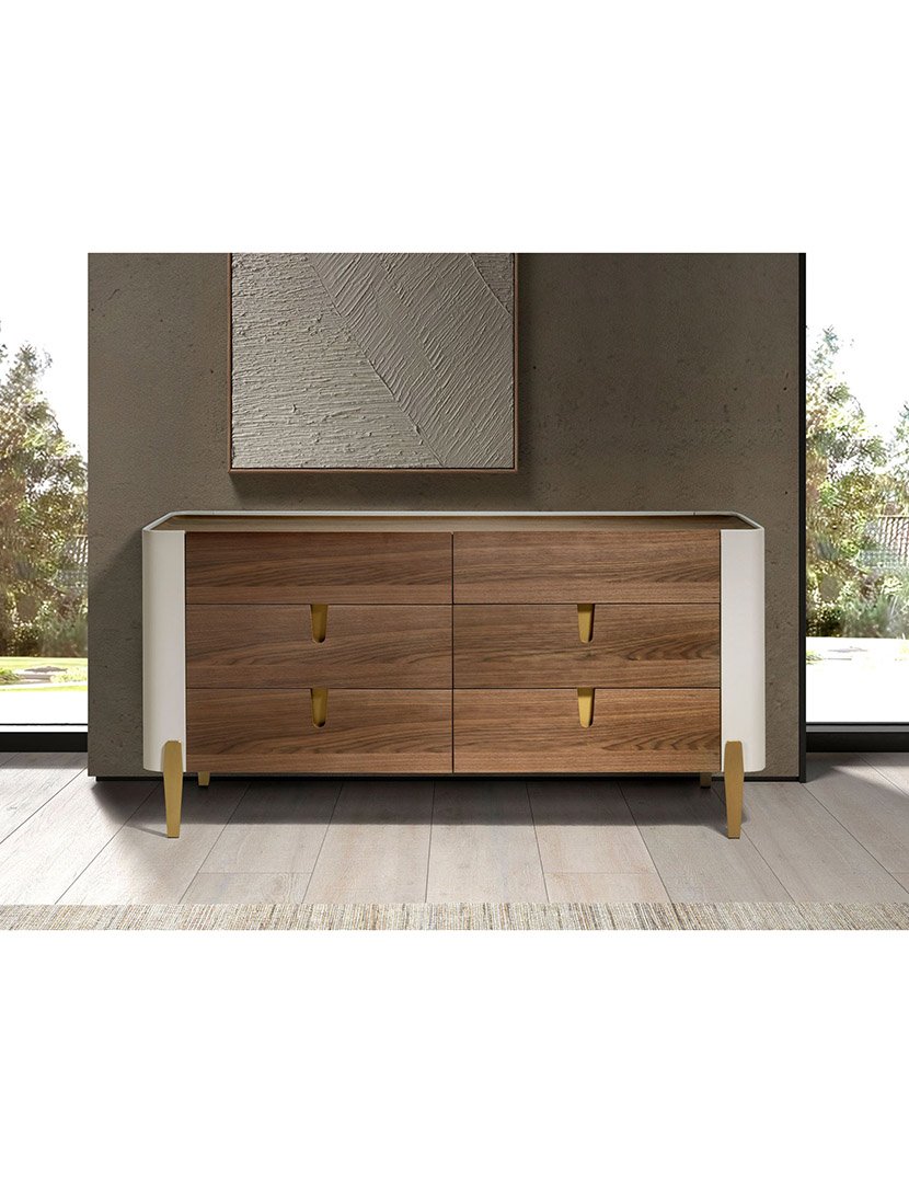 Cómoda em Nogueira Bege e Dourado