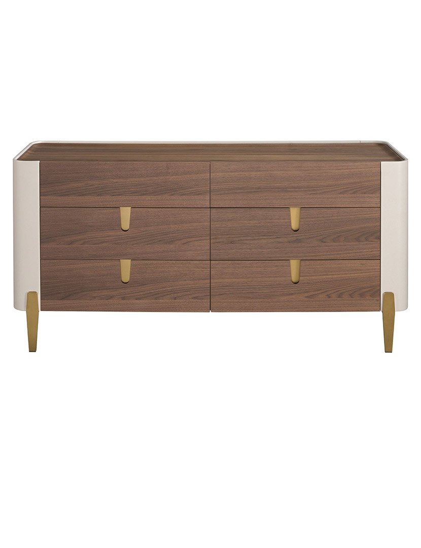 Cómoda em Nogueira Bege e Dourado