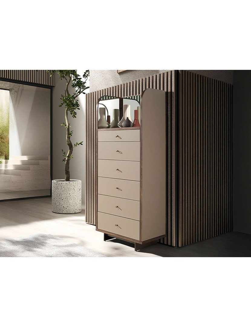 Cómoda em Couro Sintético Nogueira com Espelho