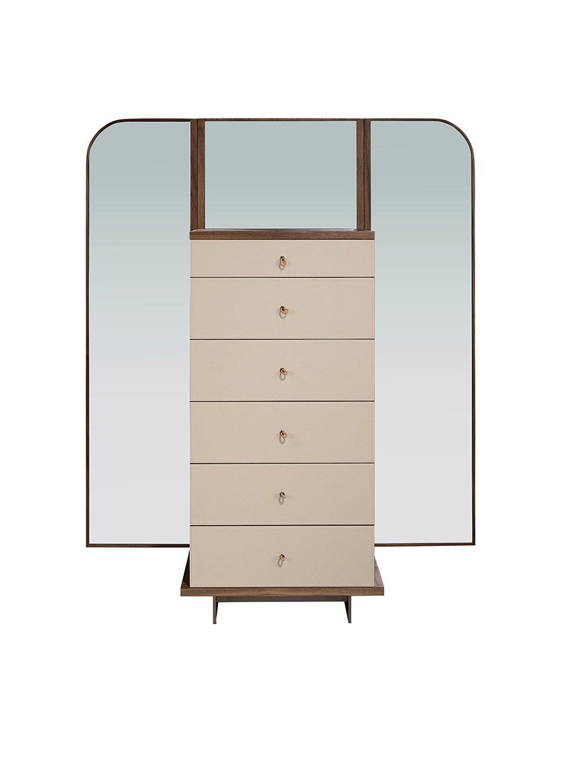 Cómoda em Couro Sintético Nogueira com Espelho