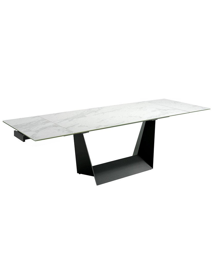 Mesa de Jantar Retangular Extensível Preto e Mármore