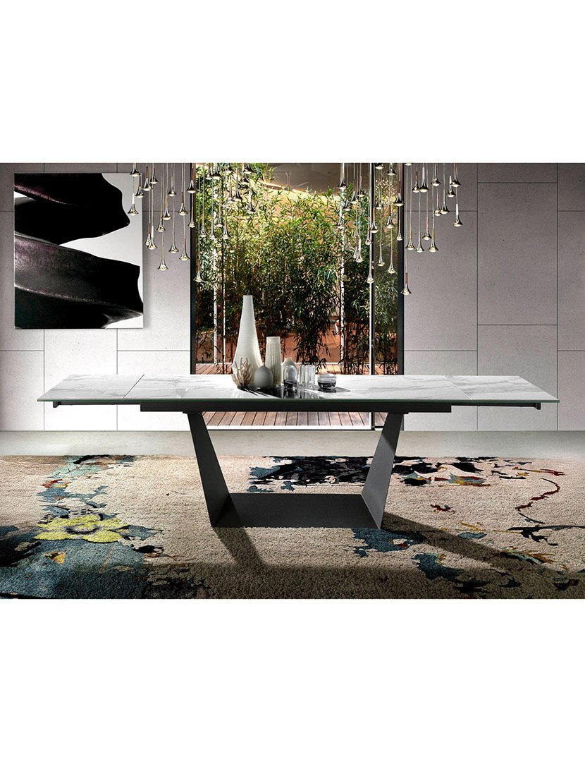 Mesa de Jantar Retangular Extensível Preto e Mármore