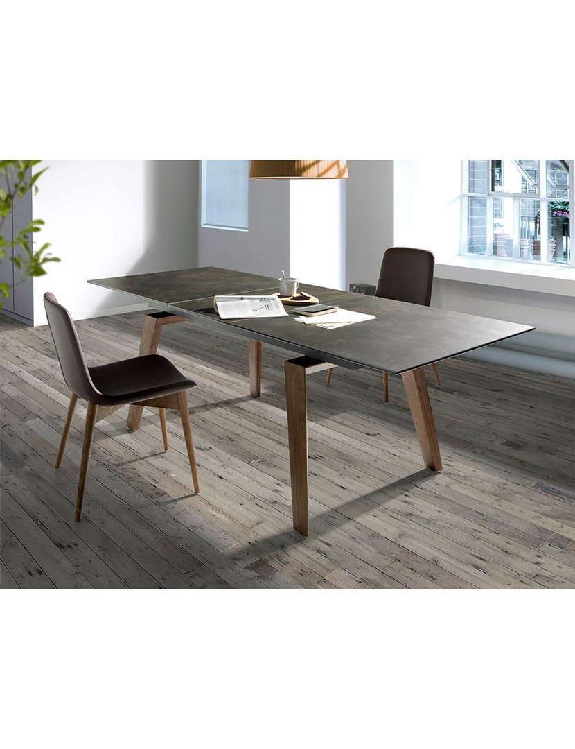 Mesa de Jantar Retangular Extensível Nogueira e Mármore