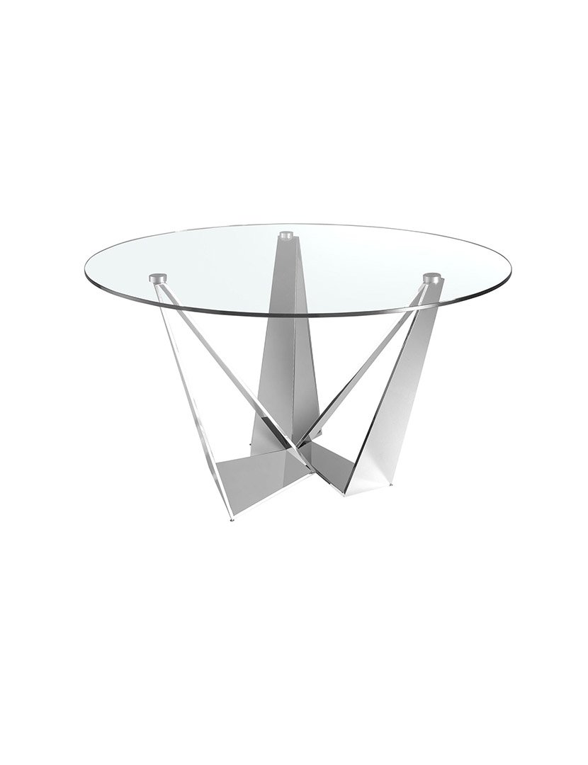 Mesa de Jantar Redonda Cromado com Vidro Temperado