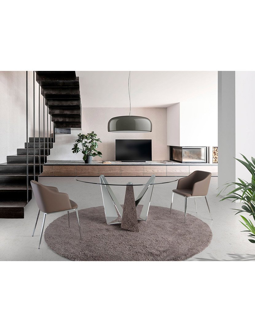 Mesa de Jantar Redonda Cromado com Vidro Temperado