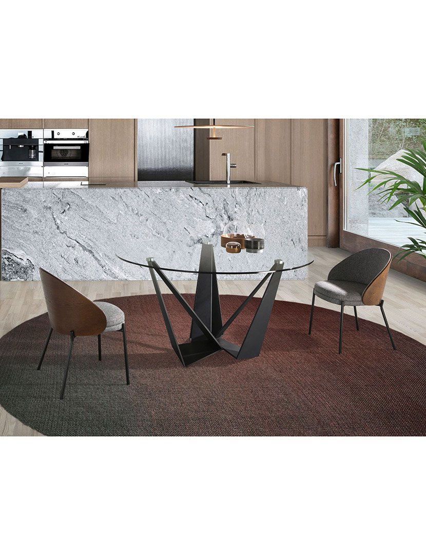 Mesa de Jantar Redonda Preto com Vidro Temperado