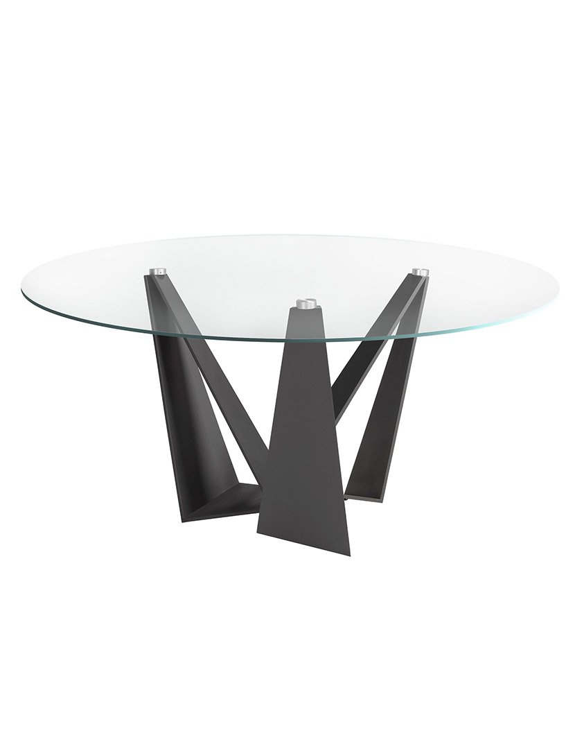 Mesa de Jantar Redonda Preto com Vidro Temperado