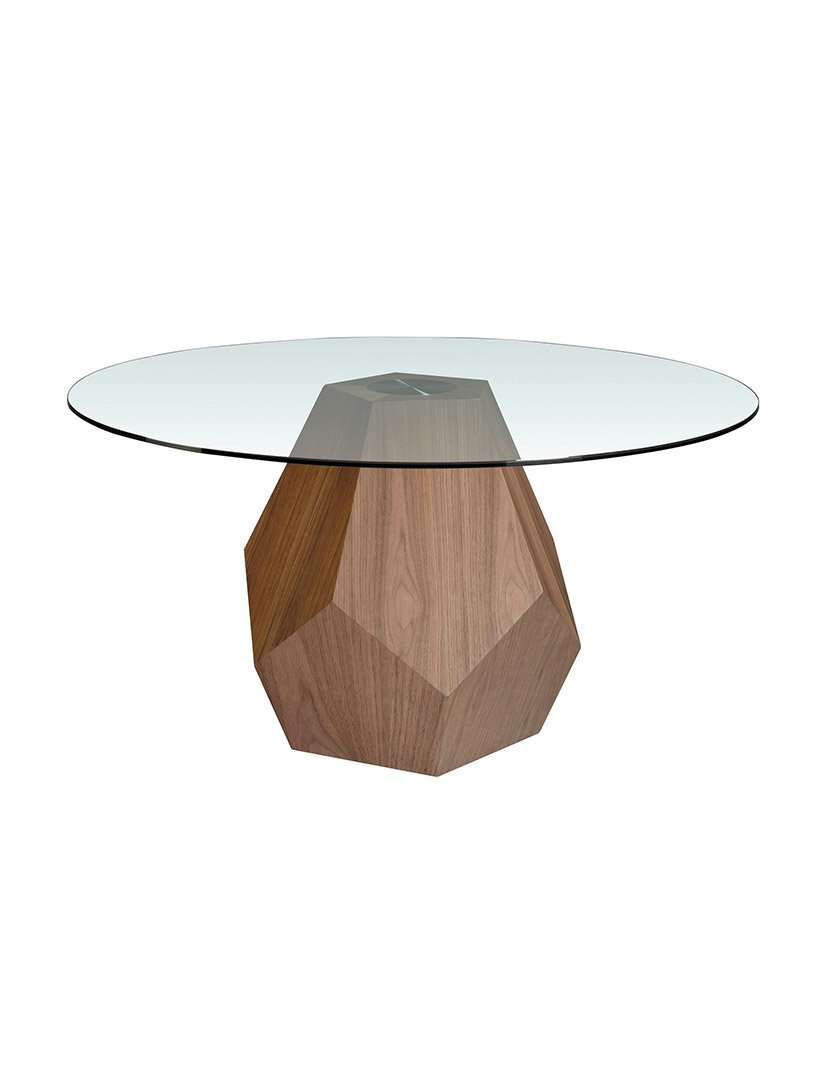 Mesa de Jantar Redonda Nogueira com Vidro Temperado