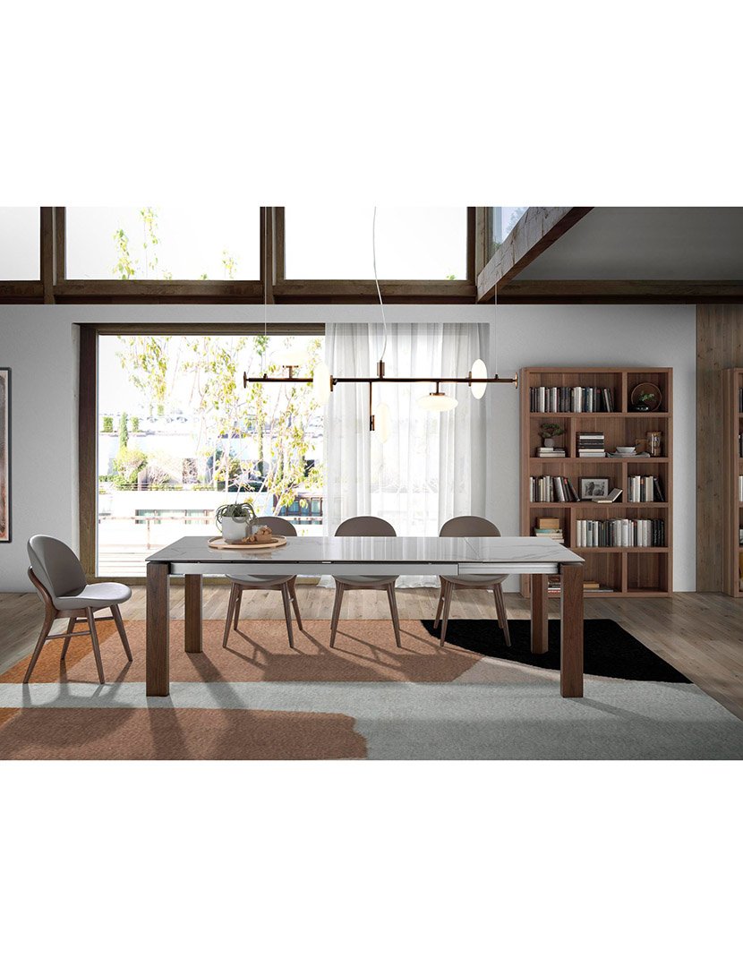 Mesa de Jantar Retangular Extensível Nogueira e Mármore