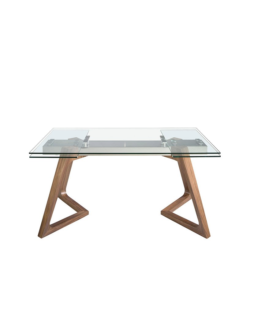 Mesa de Jantar Retangular Extensível Nogueira com Vidro Temperado