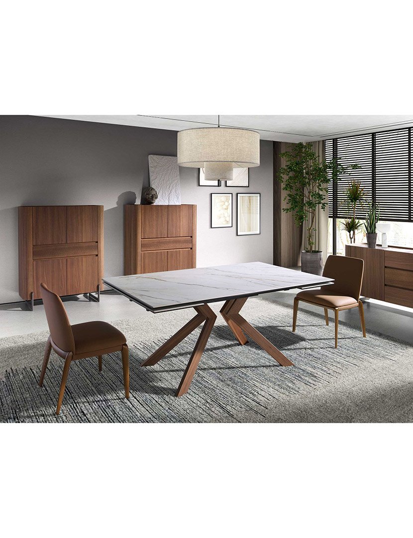 Mesa de Jantar Retangular Extensível Castanho e Mármore