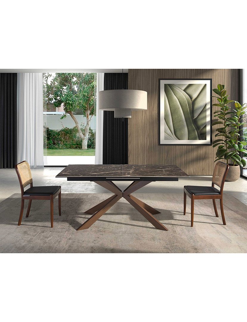 Mesa de Jantar Retangular Extensível Castanho e Mármore