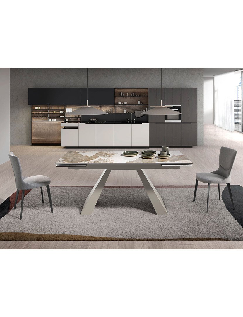 Mesa de Jantar Retangular Extensível Cinzento Taupe e Mármore
