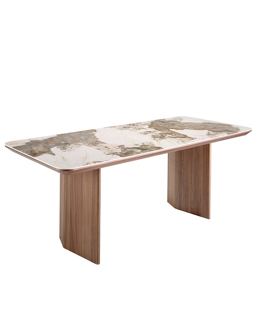 Mesa de Jantar Retangular Nogueira e Mármore