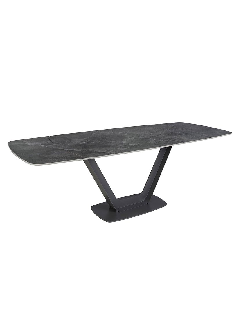 Mesa de Jantar Oval Extensível Preto e Mármore