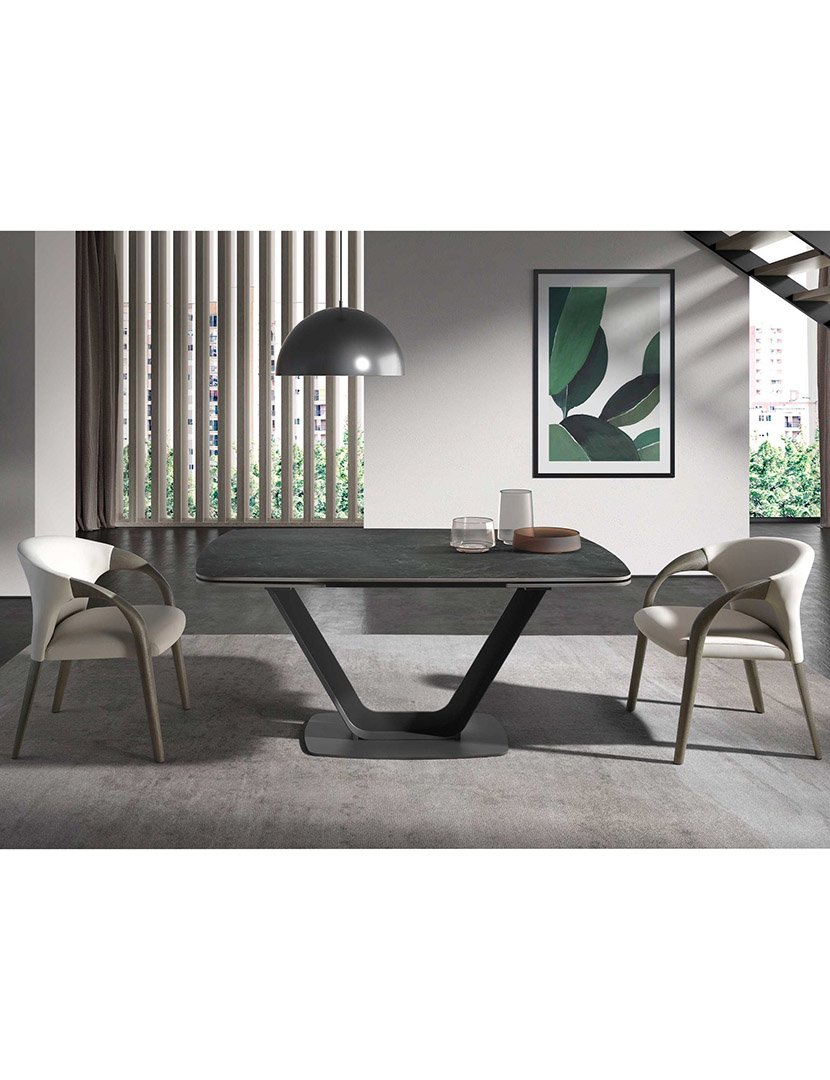 Mesa de Jantar Oval Extensível Preto e Mármore